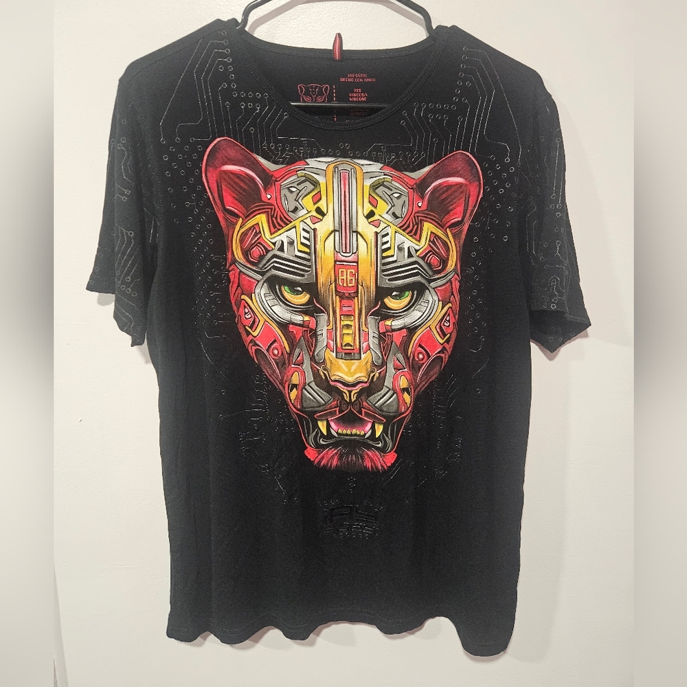 AY GUEY Black Shirt Bold Panther Design Made In Mexico Size Medium